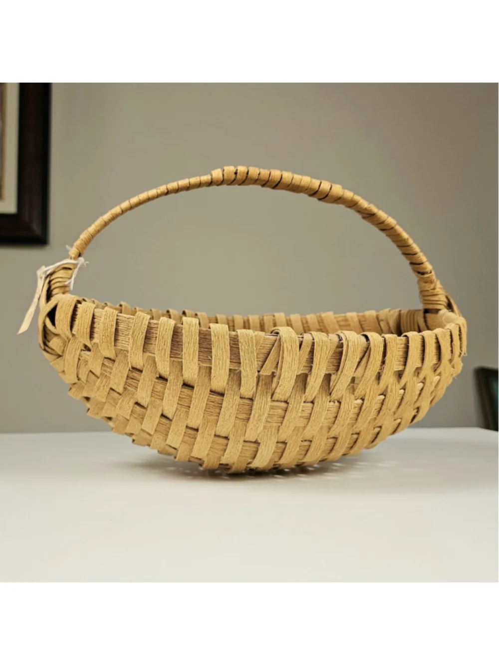 Vtg Black Ash Splint Buttocks Basket Handwoven Appalachian Egg Rib Basket 10.5